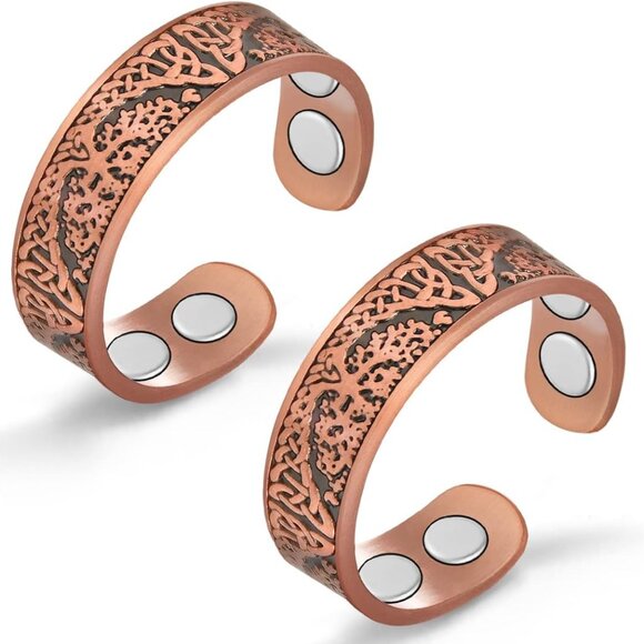 2PCS Copper Rings for Women Adjustable Solid Pure Copper Ring with Present Box T - Picture 1 of 9
